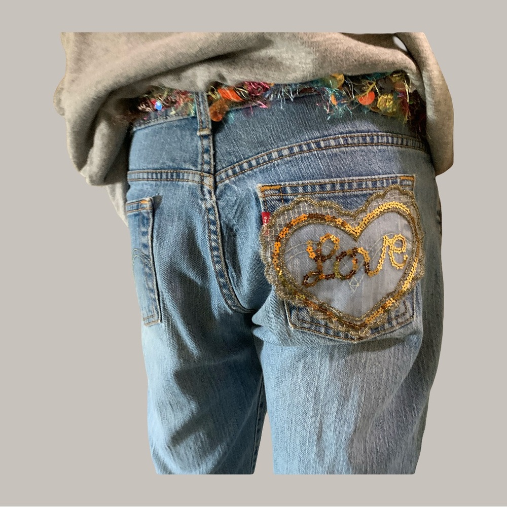 Artistic Patchwork Flare Jeans - Picture 4 of 15